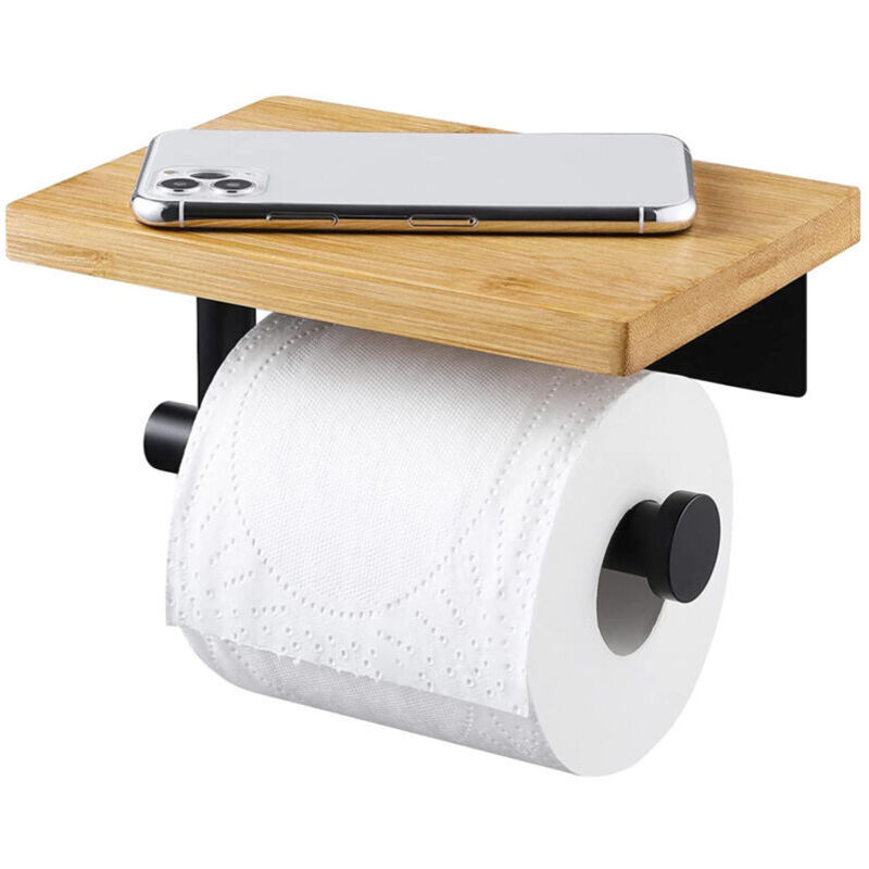 Vtizikl Porte Papier Toilette,Support Porte Papier Toilette avec Etagère en Bambou Plateau,Derouleur Papier Toilette Murale,Porte Rouleau