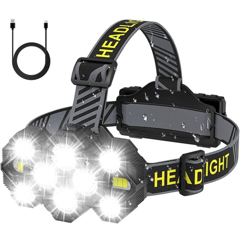 Vtizikl Lampe Frontale Rechargeable - 2022 Améliorée 22000 Lumen 10 LED 10 Modes Super Brillante Lumineux Lampe Frontale Mains Libres Lampe de Poche