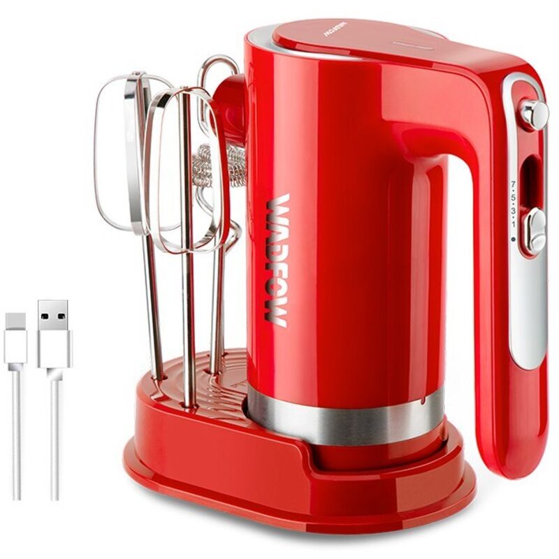 WADFOW 90 W kabelloser Handmixer, 7 Geschwindigkeiten, 2000 mAh Akku, Zubehör im Lieferumfang enthalten