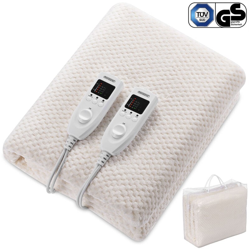 Monzana® Heizdecke Wärmeunterbett Timer 5 Stufen Fleece Überhitzungsschutz waschbar Double - 2 Controller