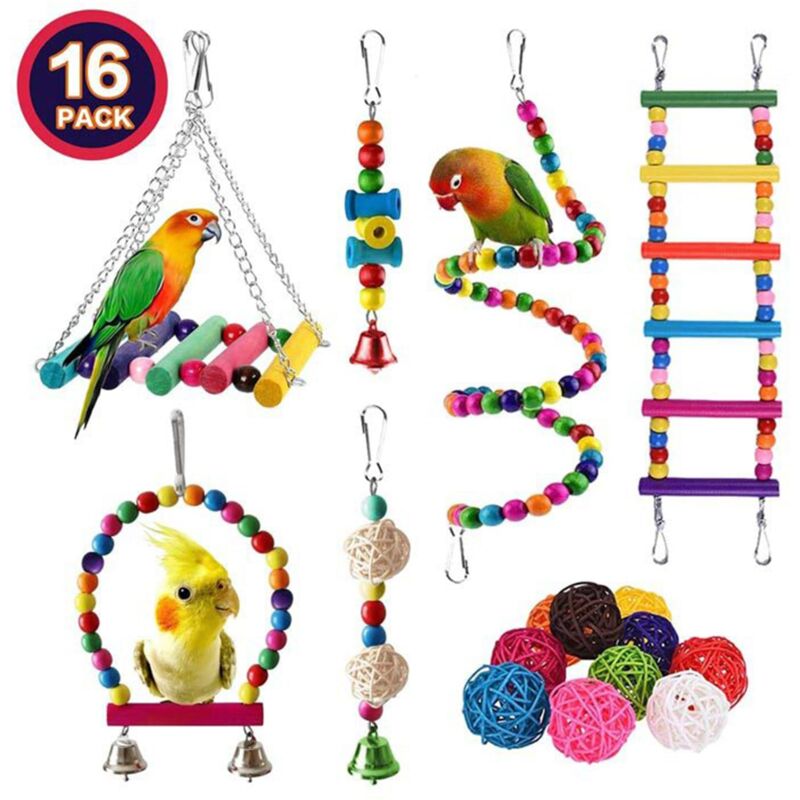 Zoternen - Wakects Vogelspielzeug für Wellensittiche, Kauspielzeug für Papageien, Buntes Holzspielzeug, Vogelkäfig-Zubehör, für Kleine Papageien,