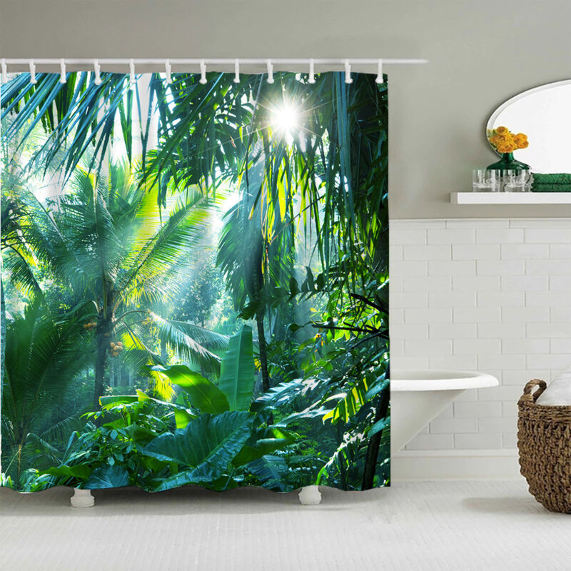 Waldgrüner Duschvorhang 180 200 cm Bananenblatt Duschvorhang Tropischer Dschungel Palmblatt mit 12 Haken Wasserdicht und Schimmelresistent Polyester