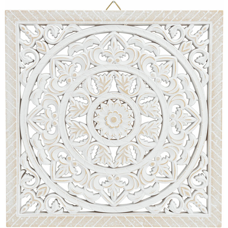 Deko Holz Ornament in shabby weiß zum Aufhängen - 40 cm / quadratisch - Vintage Deko Wandbild Hänger