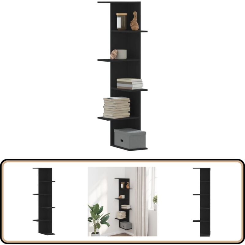 Wand-Eckregal Schwarz 36,5x36,5x140 cm Holzwerkstoff - Wand Regal - Eckschrank - Regal Schwarz - Holzwerkstoff Regal - Platzsparend Regal