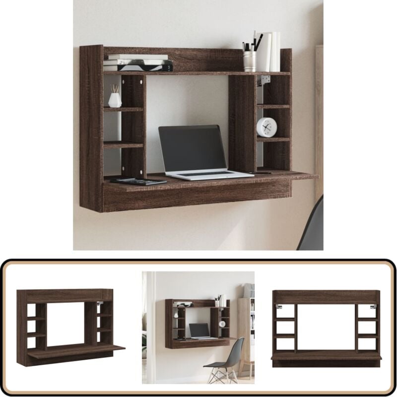 Wand-Schreibtisch Braun Eichen-Optik 105x48x75 cm Holzwerkstoff - Wand Schreibtisch - Holz Schreibtisch - Eiche Optik - Büro Tisch - Platzsparender