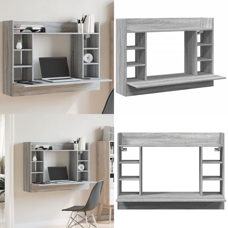 Wand-Schreibtisch Grau Sonoma 105x48x75 cm Holzwerkstoff - Schreibtisch - Wandgarderobe