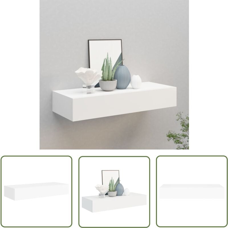 Longziming - The Living Store Wandregal mit Schublade Weiß 60x23,5x10 cm mdf - Wandregal - Regal Mit Schublade - Schreibtischorganisator