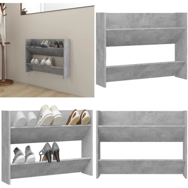 Wand-Schuhschrank Betongrau 80x18x60 cm Holzwerkstoff - Wand-Schuhschrank - Schuhschrank - Schuhorganisation - Garderobe - Einbauschrank - Home &