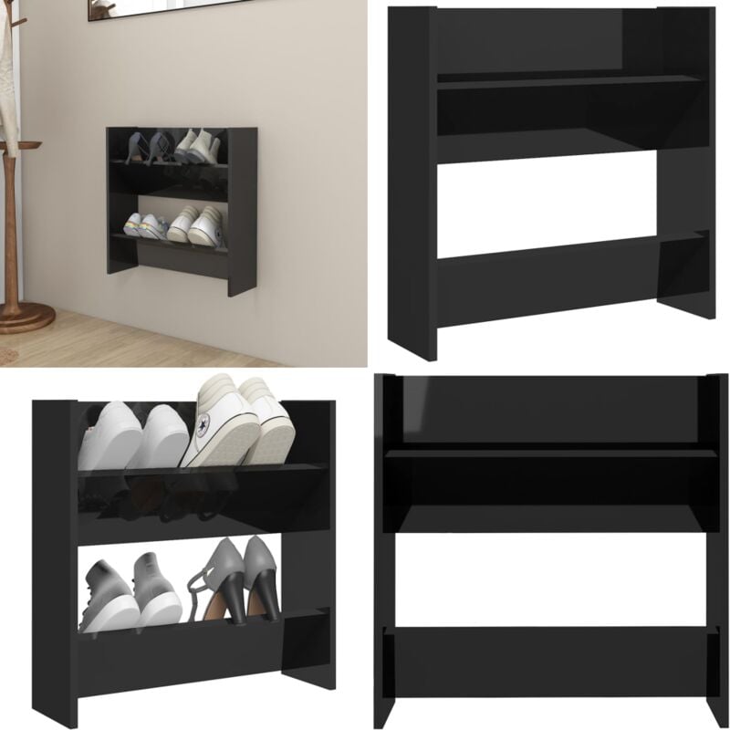 Wand-Schuhschrank Hochglanz-Schwarz 60x18x60 cm Holzwerkstoff - Wand-Schuhschrank - Schuhschrank - Schuhregal - Garderobe - Aufbewahrungssystem