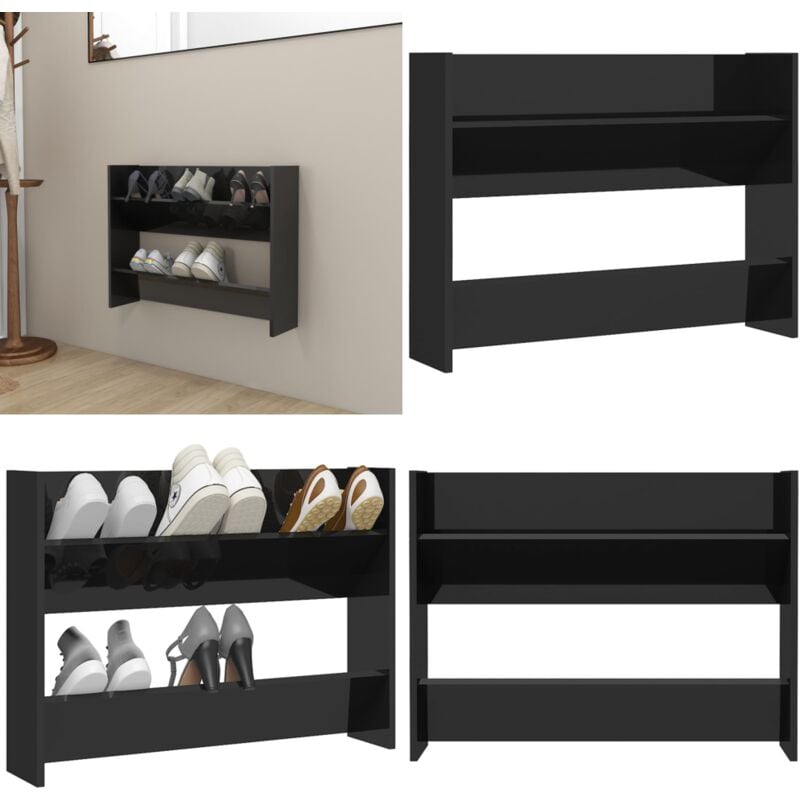 Wand-Schuhschrank Hochglanz-Schwarz 80x18x60 cm Holzwerkstoff - Wand-Schuhschrank - Schuhschrank Schwarz - Schuhorganisation - Garderobe - Flurmöbel