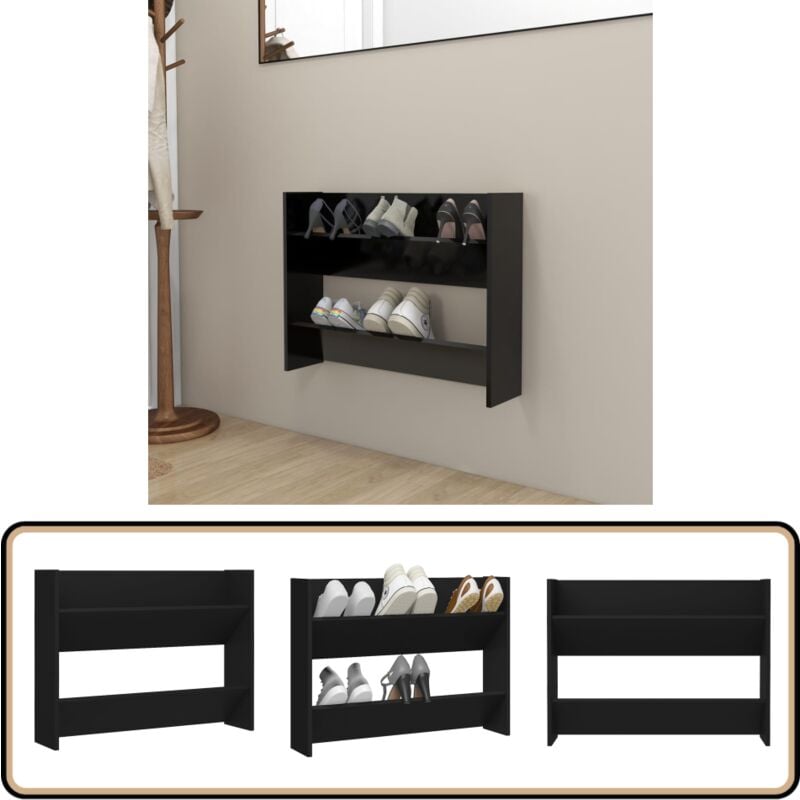 Vidaxl - Wand-Schuhschrank Schwarz 80x18x60 cm Holzwerkstoff - Wand-Schuhschrank - Schuhschrank Schwarz - Schuhorganisation - Garderobe - Flurmöbel