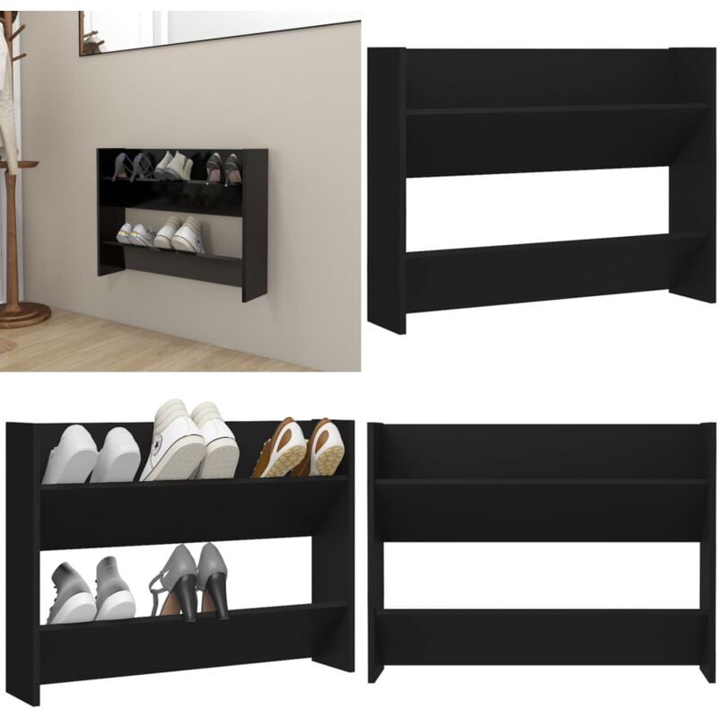 Wand-Schuhschrank Schwarz 80x18x60 cm Holzwerkstoff - Wand-Schuhschrank - Schuhschrank Schwarz - Schuhorganisation - Garderobe - Flurmöbel - Home &