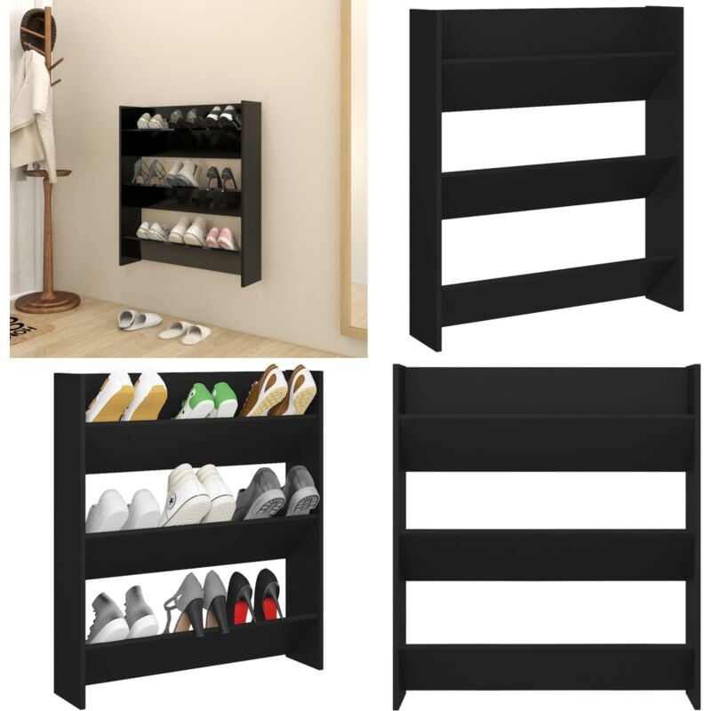 Wand-Schuhschrank Schwarz 80x18x90 cm Holzwerkstoff - Wand-Schuhschrank - Schuhschrank Schwarz - Holzwerkstoff Schrank - Garderobe