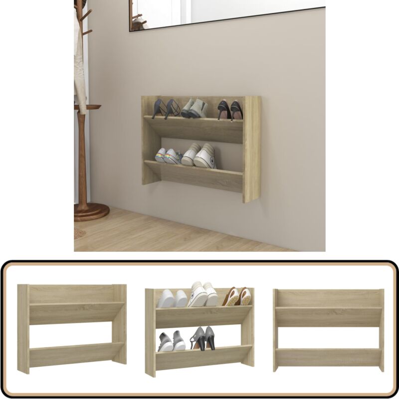Wand-Schuhschrank Sonoma-Eiche 80x18x60 cm Holzwerkstoff - Wand-Schuhschrank - Schuhschrank - Schuhorganisation - Holzwerkstoff - Sonoma-Eiche