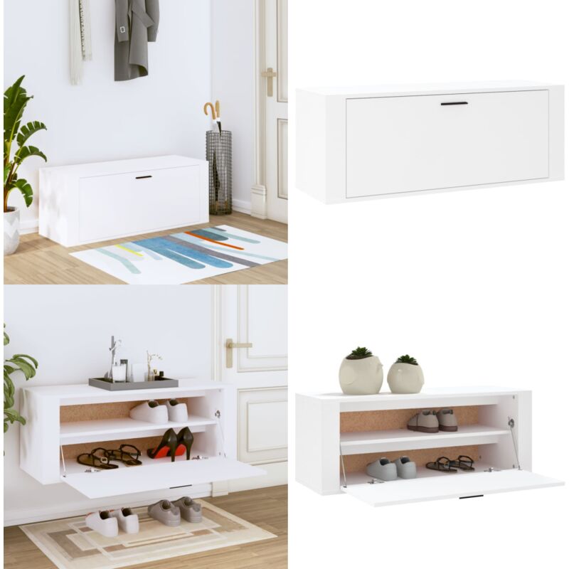 Wand-Schuhschrank Weiß 100x35x38 cm Holzwerkstoff - Wand-Schuhschrank - Schuhschrank Weiß - Schuhorganisation - Holzwerkstoff Möbel - Garderobe