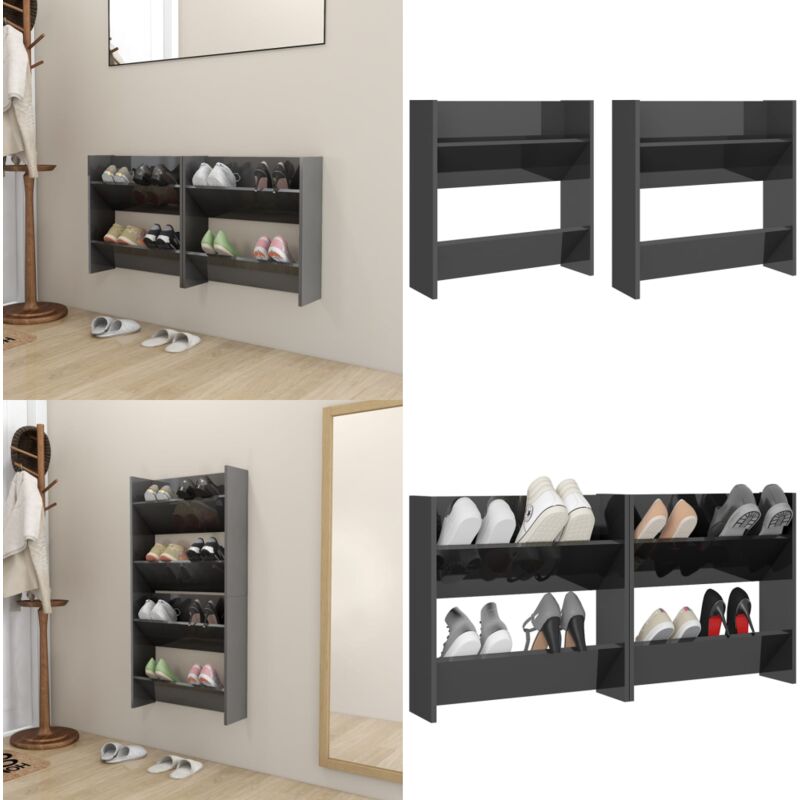 Wand-Schuhschränke 2 Stk. Hochglanz-Grau 60x18x60cm - Wand-Schuhschrank - Schuhschrank - Garderobe - Schrank - Aufbewahrungssystem - Home & Living