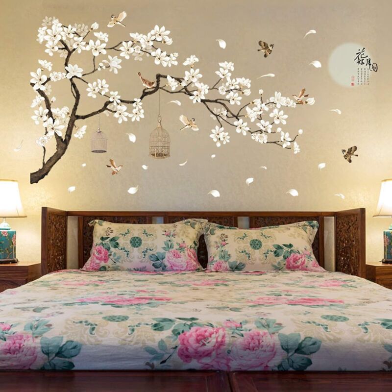 Memkey - Wandaufkleber, 187 x 128 cm, große Baum-Wandaufkleber, Blumen-Heimdekoration, Tapeten für Wohnzimmer, Schlafzimmer, diy, Vinyl,