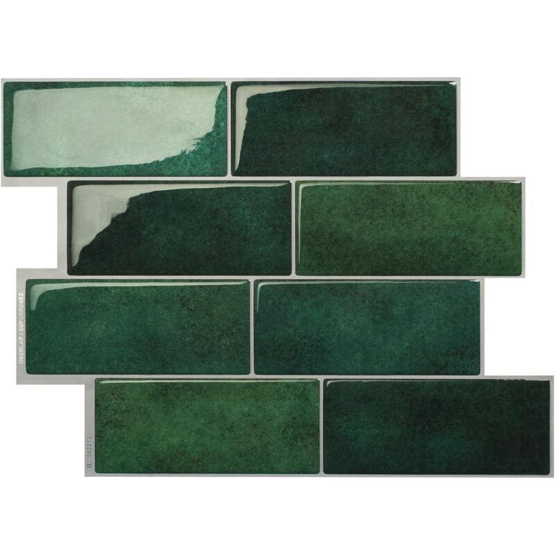 Wandaufkleber in grüner Keramikfliesen-Optik, 29,4 x 21,4 cm, 1 Blatt, selbstklebender Wandaufkleber aus kristallinem PU-Epoxidharz.