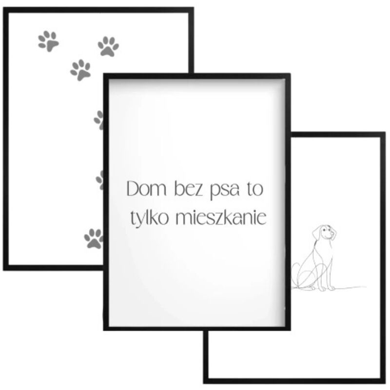 Wandbilder Poster im schwarzen Rahmen Wohnzimmer Set Hundehütte