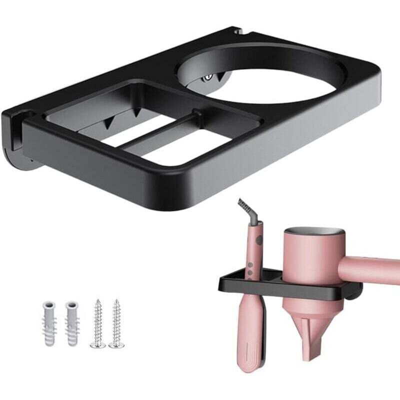 Wandhalterung für Föhn und Glätteisen – Schwarz – Wandhalterung für Föhn und Glätteisen – Für Badezimmer, Schlafzimmer, Friseursalon, Hotel