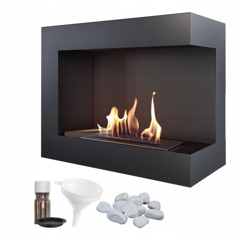 Wandkamin Bioethanol DELTA 600 TÜV rechts Deko Steine Set