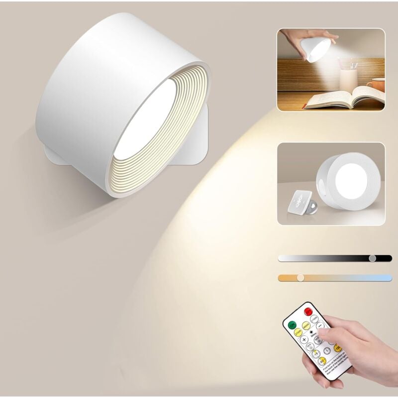 Wandleuchte Innen, Kabellose Schlafzimmer Nachttischlampe 10 Helligkeitsstufen 3 Temperaturen led Touch Wandlampe Schlafzimmer Wandleuchte mit