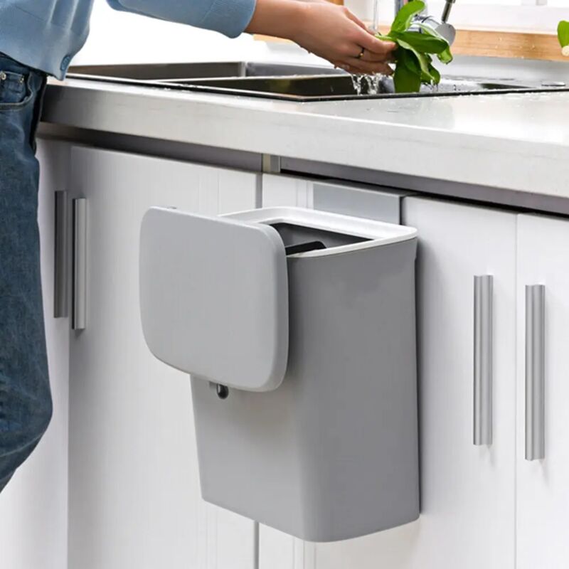Gojoy - Wandmontage Mülleimer Tür Müll Abfall Eimer 9L zum Einhängen Küchen Schränken Ordnung Spülen Mülleimer Mit Deckel