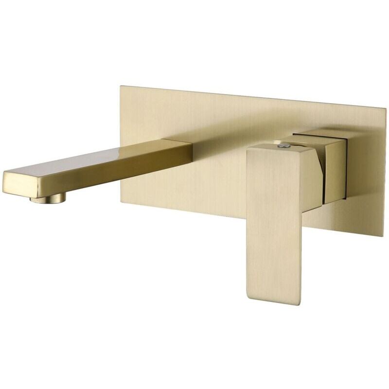 Wandmontierter Badezimmer-Wasserhahn, verdeckter Wasserhahn, Wasserhahn aus gebürstetem Goldmessing, Waschbecken-Wasserhahn – gebürstetes Gold