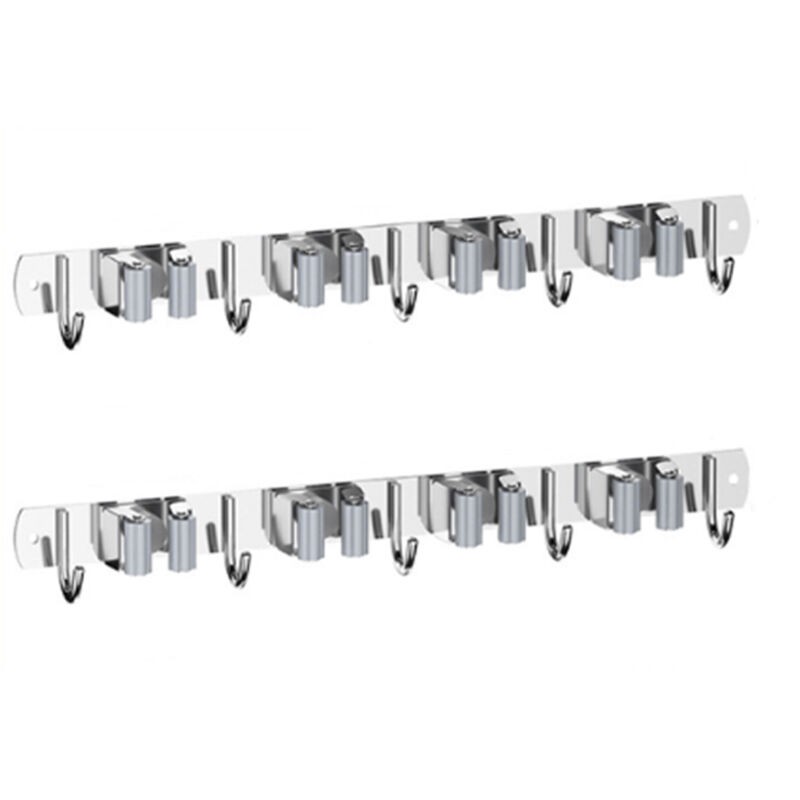 Wandmontierter Besenhalter, 2-teilig, Wandmontierter Besen- und Mopphalter, Werkzeughalter aus Edelstahl, Gartengeräte-Organizer, 4 Halterungen und 5