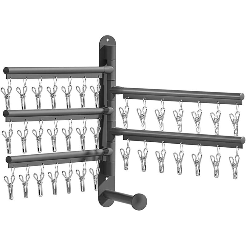 Wandmontierter Sockentrockner mit 35 Klammern, winddicht, für Socken, Unterwäsche, BHs, Babykleidung und Handschuhe.