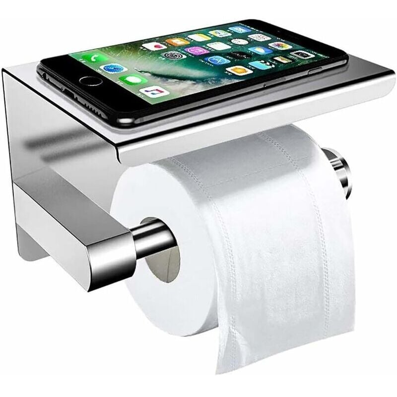 An der Wand montierter Toilettenpapierhalter mit Ablage, selbstklebender Papierrollenhalter aus Edelstahl, Toilettenpapierhalter mit Ablageplattform