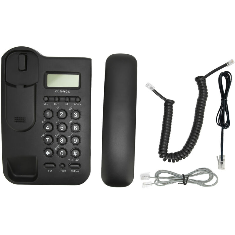 Wandmontiertes Festnetztelefon mit minimalistischem Display für Zuhause, Hotel, Büro – US-/UK-Stecker, Telefonleitung, schwarz