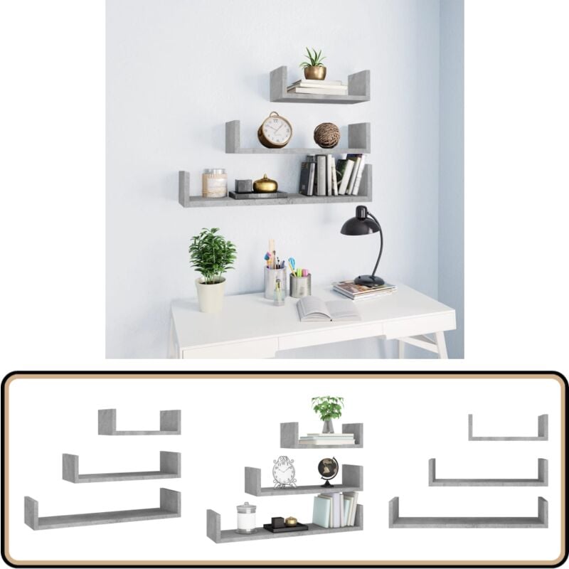 Wandregal 3 Stk. Betongrau Holzwerkstoff - Beton Grau Regal - Wandregal Holz - Wohnraum Dekoration - Regal Set - Regal Klein Mittel Groß