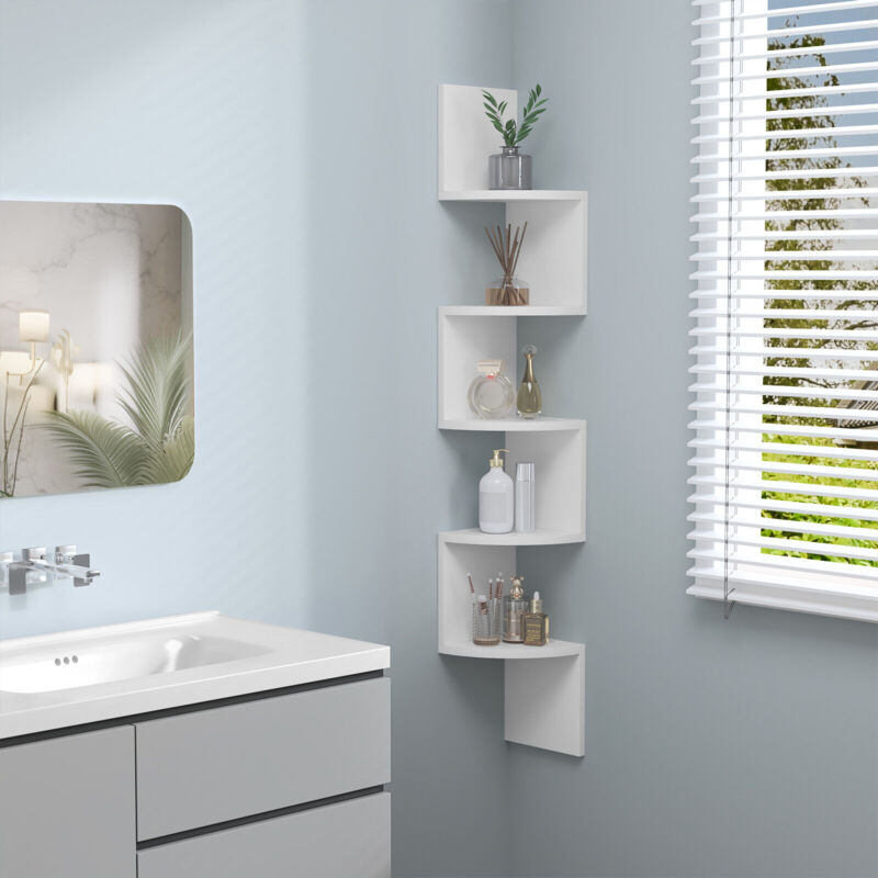 Woltu - Eckregal Wandregal 5 Ebenen, Schweberegal Zickzack-Wandregal Ecke, Hängeregal für Küche Wohnzimmer Schlafzimmer cd dvd, Wanddeko, aus E1 mdf,