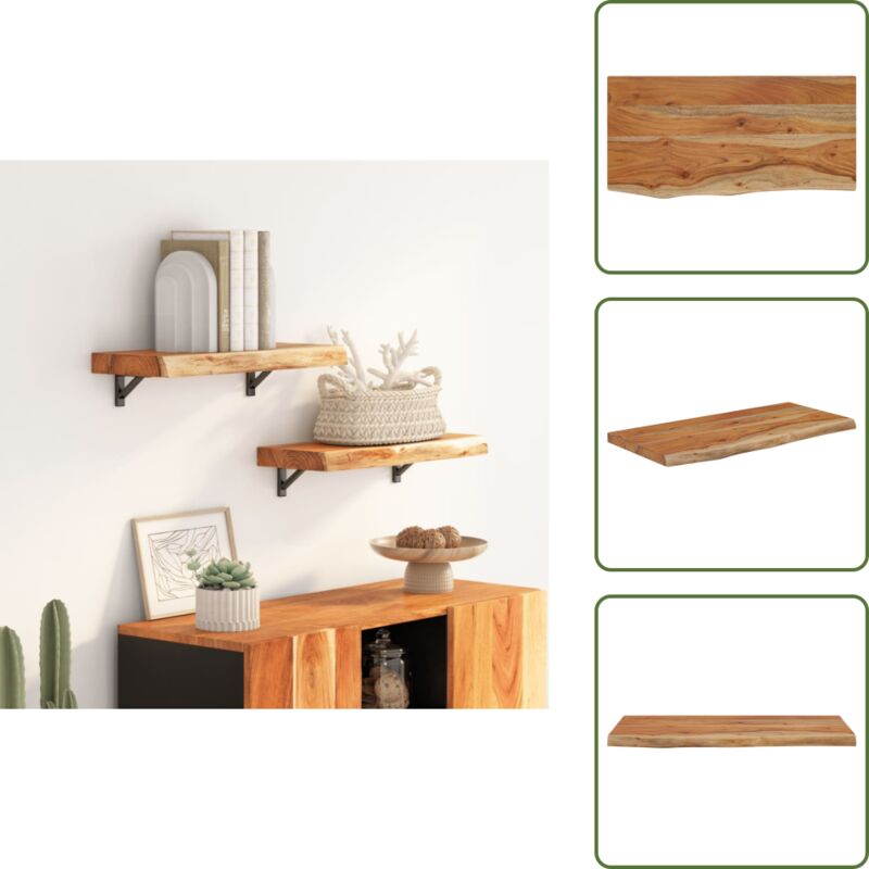 Wandregal 40x20x3,8 cm Rechteckig Massivholz Akazie Baumkante - Holzregal - Wandregal - Regalbrett - Dekorationselement - Wohnraumgestaltung
