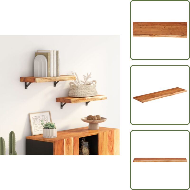 Wandregal 60x20x3,8 cm Rechteckig Massivholz Akazie Baumkante - Wandregal - Wandregale - Holzregal - Schwebendes Regal
