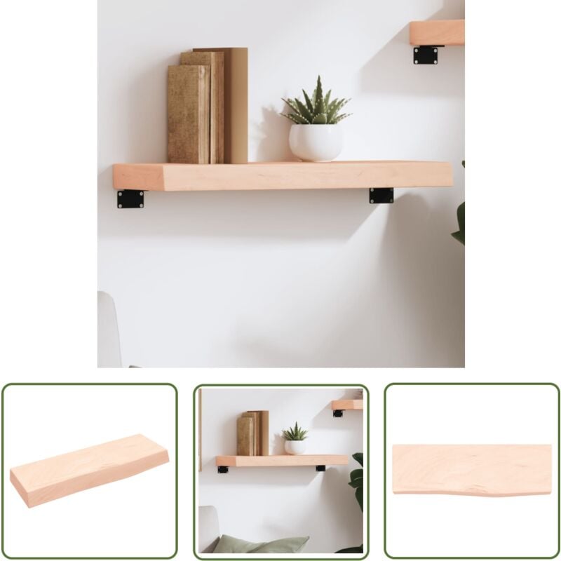 The Living Store Wandregal 60x20x6 cm Massivholz Eiche Unbehandelt - Wandregal - Eichendielen - Holzmöbel - Rustikal - Dekoration