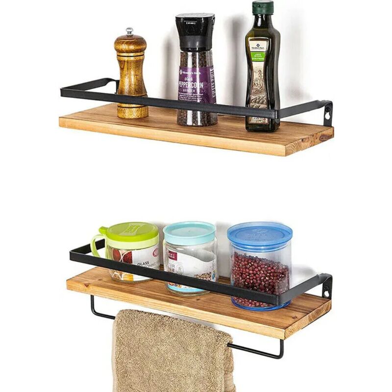 Wandregal aus Holz mit Metallrahmen, industriell gefertigt, schwebend, Wandregal, Hängeregal für Bad, Küche, Wohnaccessoires