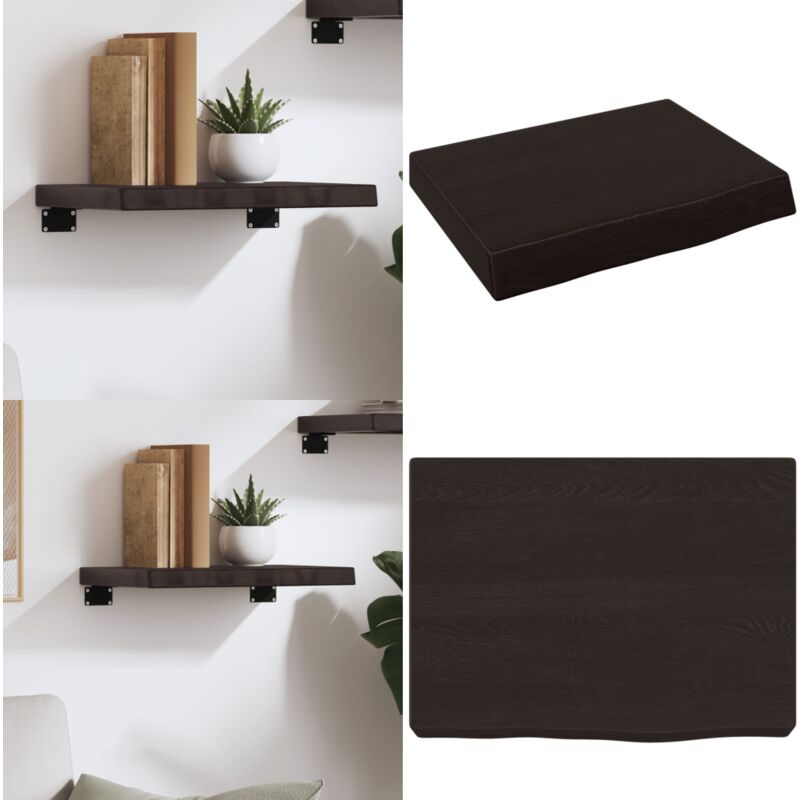 Vidaxl - Wandregal Dunkelbraun 40x30x(2-4) cm Massivholz Eiche Behandelt - Wandregal - Eichendielen - Holzmöbel - Rustikal - Wohnraum Dekoration