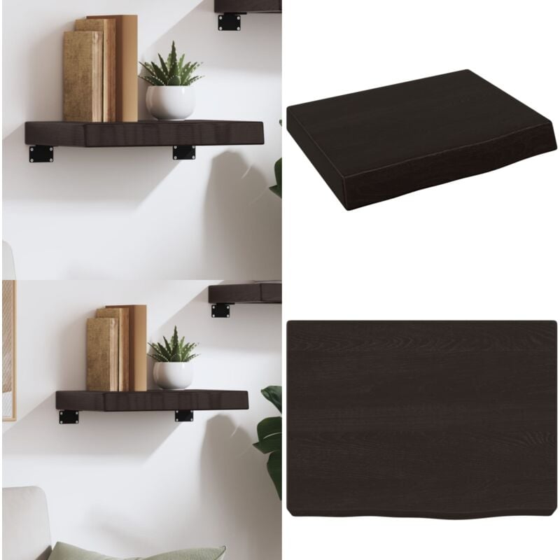 Vidaxl - Wandregal Dunkelbraun 40x30x(2-6) cm Massivholz Eiche Behandelt - Wandregal - Eichendielen - Holzmöbel - Rustikal - Wohnraum Dekoration