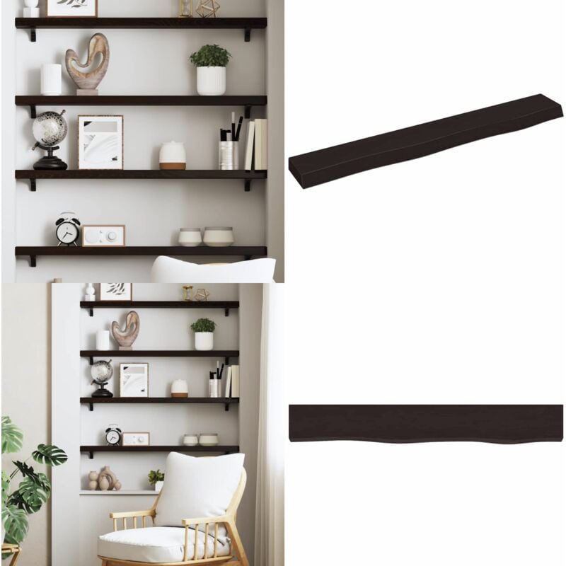 Wandregal Dunkelbraun 80x10x4 cm Massivholz Eiche Behandelt - Wandregal - Eichendielen - Holzmöbel - Rustikal - Deko Regal - Home & Living