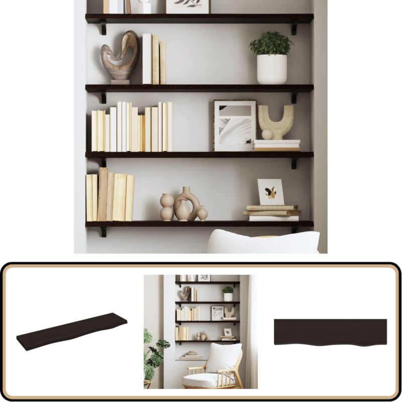 Wandregal Dunkelbraun 80x20x2 cm Massivholz Eiche Behandelt - Wandregal - Eichendielen - Holzmöbel - Rustikal - Deko Regal