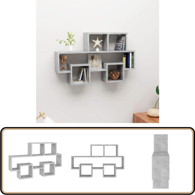 Wandregal in Autoform Betongrau 82x15x51 cm Holzwerkstoff - Wandregal - Autodesign - Wohnraumdeko - Betonlook - Stauraum