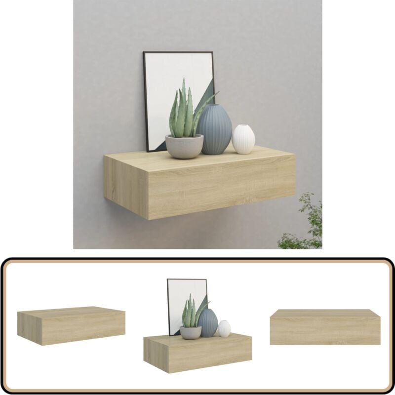 Wandregal mit Schublade Eichen-Optik 40x23,5x10 cm mdf - Wand Regal - Regal Mit Schublade - Holz Regal - Eiche Optik - Wohnzimmer Möbel