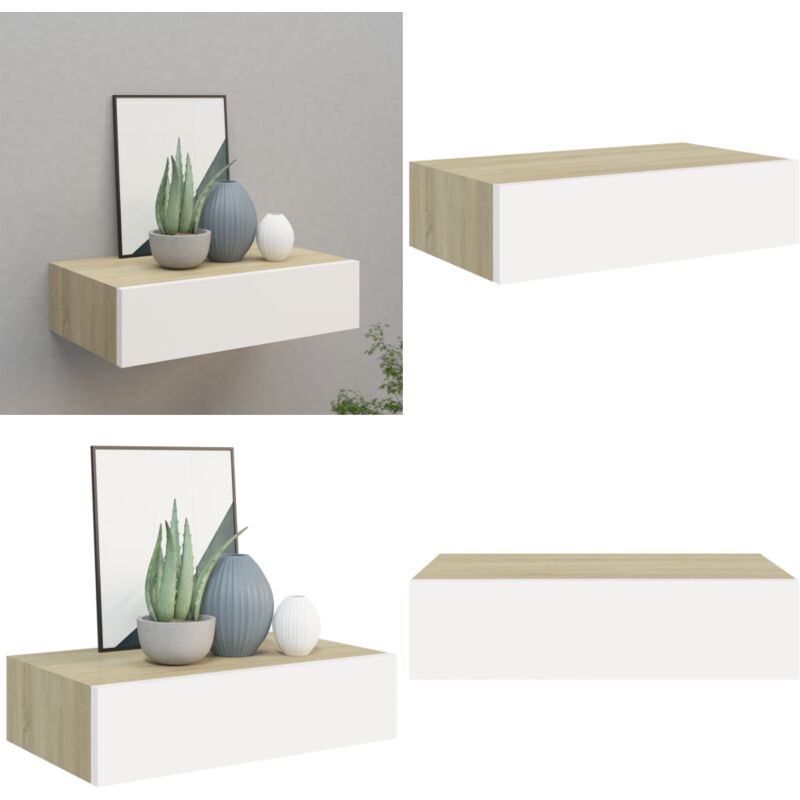 Vidaxl - Wandregal mit Schublade Eichen-Optik und Weiß 40x23,5x10 cm mdf - Wandregal - Regal Mit Schublade - Eichene Optik - Weißes Regal