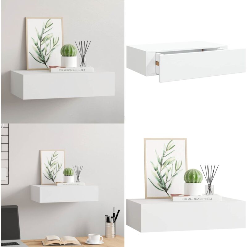 Vidaxl - Wandregal mit Schublade Weiß 40x23,5x10 cm mdf - Wand Regal - Regal Mit Schublade - Weißes Regal - Kleines Regal - Möbel Für Wohnzimmer