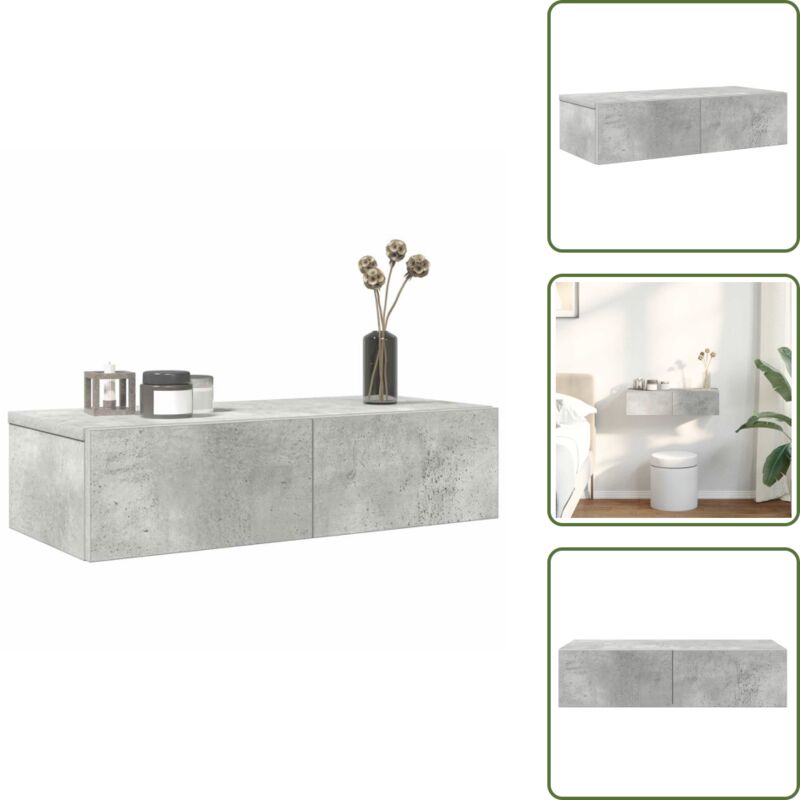 Wandregal mit Schubladen Betongrau 60x26,5x15cm Holzwerkstoff - Wandschublade - Wandschubladen - Wandregal - Wandregal Mit Schubladen