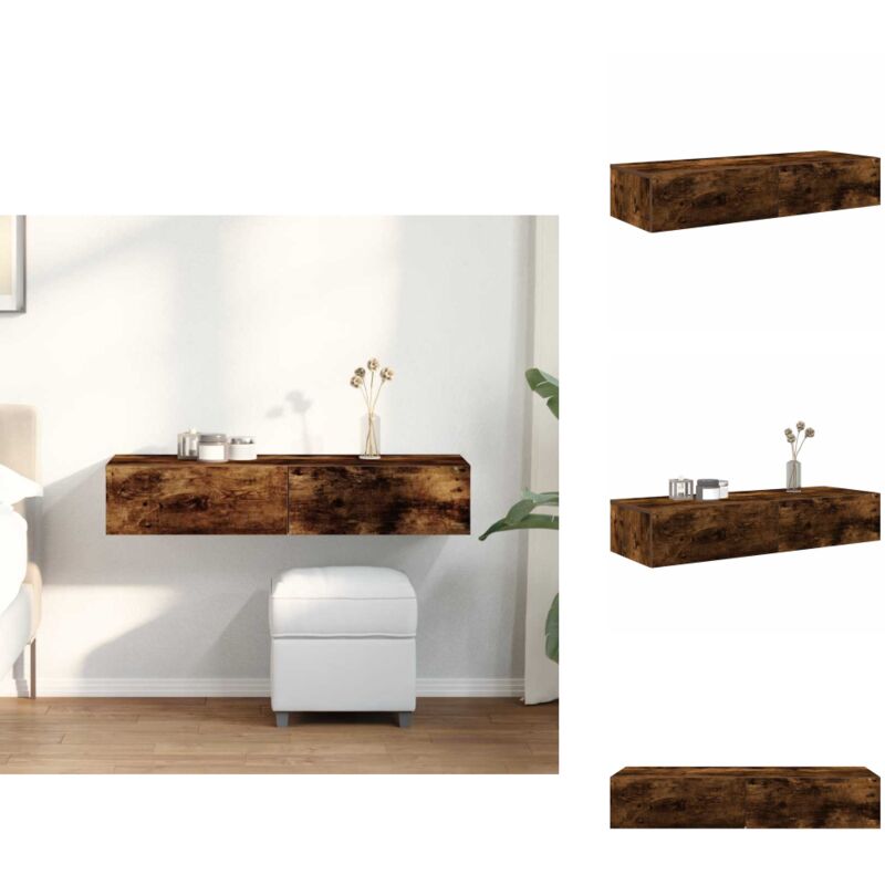 Wandregal mit Schubladen Räuchereiche 100x36x19cm Holzwerkstoff - Wandschublade - Wandschubladen - Wandregal - Wandregal Mit Schubladen