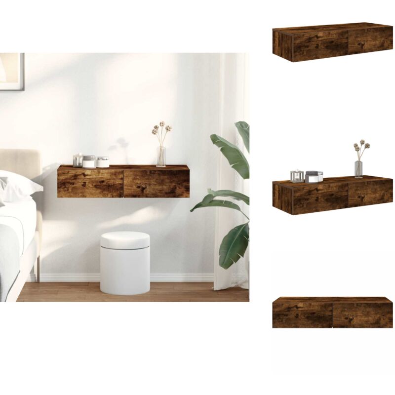Wandregal mit Schubladen Räuchereiche 80x33x17 cm Holzwerkstoff - Wandschublade - Wandschubladen - Wandregal - Wandregal Mit Schubladen