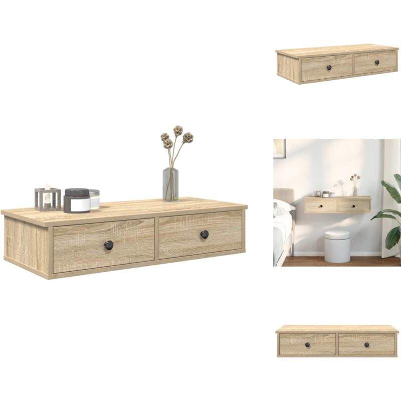 Wandregal mit Schubladen Sonoma-Eiche 80x31x17 cm Holzwerkstoff - Wandschublade - Wandschubladen - Wandregal - Wandregal Mit Schubladen
